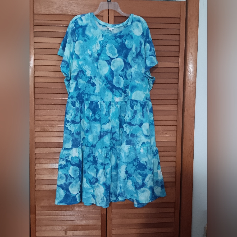Lularoe Aerial Blue Tie Dye 3xl Tiered Dress EUC!!!!